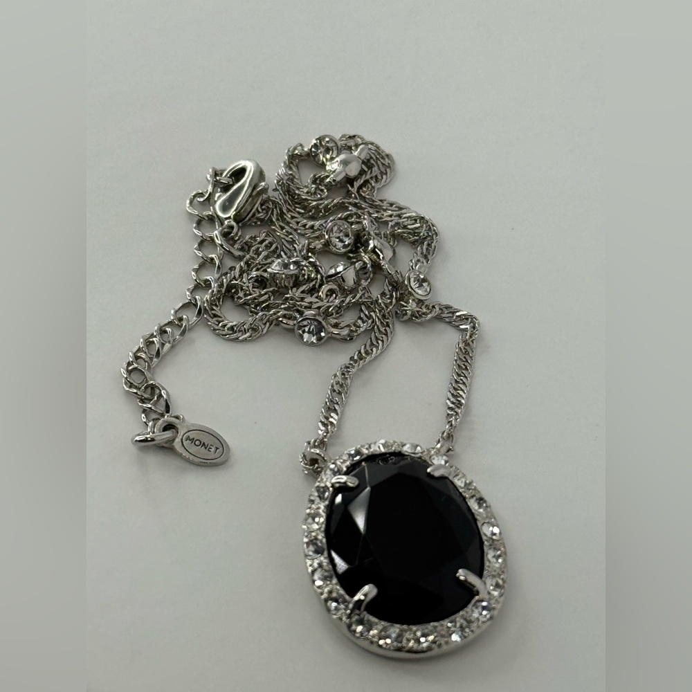 Monet Silver Tone Jet and Crystal Station Necklace - Picture 5 of 8